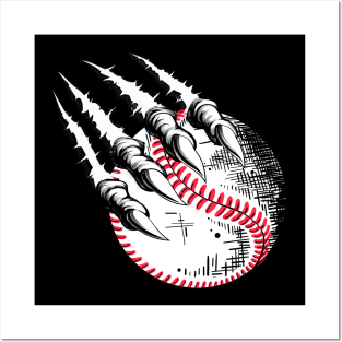 Skeleton hand baseball scratching baseball player Posters and Art